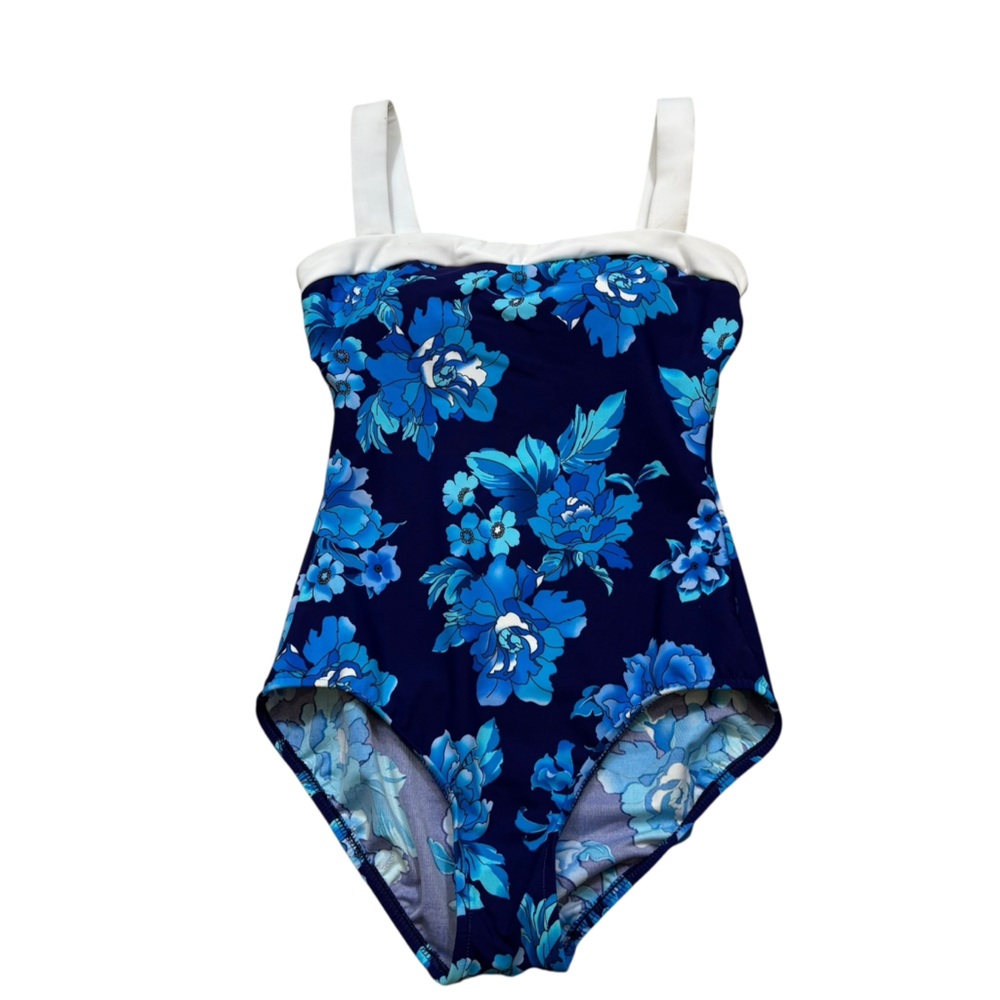 Ladies Blue Floral One Piece Swim Suit Size 10
